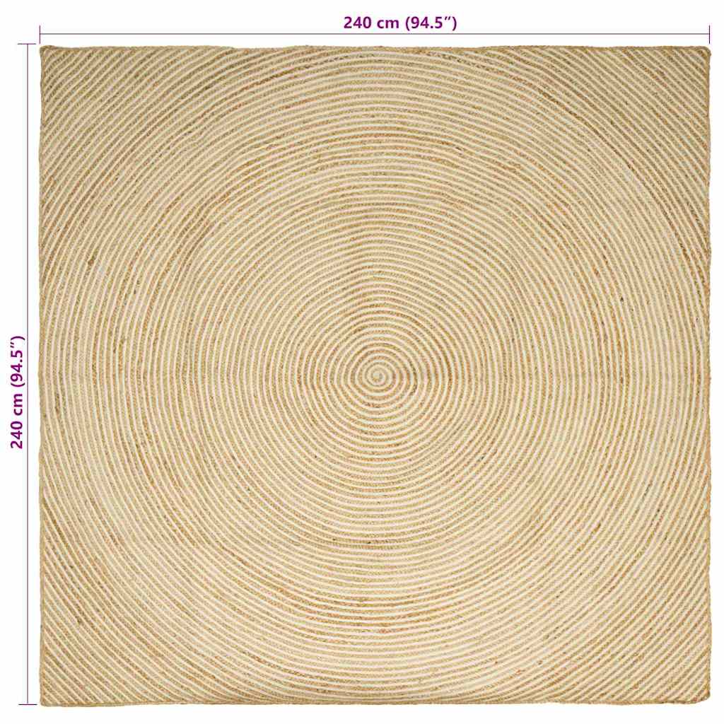 vidaXL Χαλί Φυσικό και Λευκό 240 x 240 cm Γιούτα