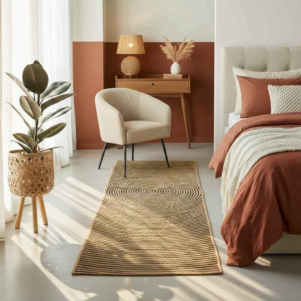 vidaXL Χαλί Φυσικό και Μαύρο 60 x 300 cm Γιούτα