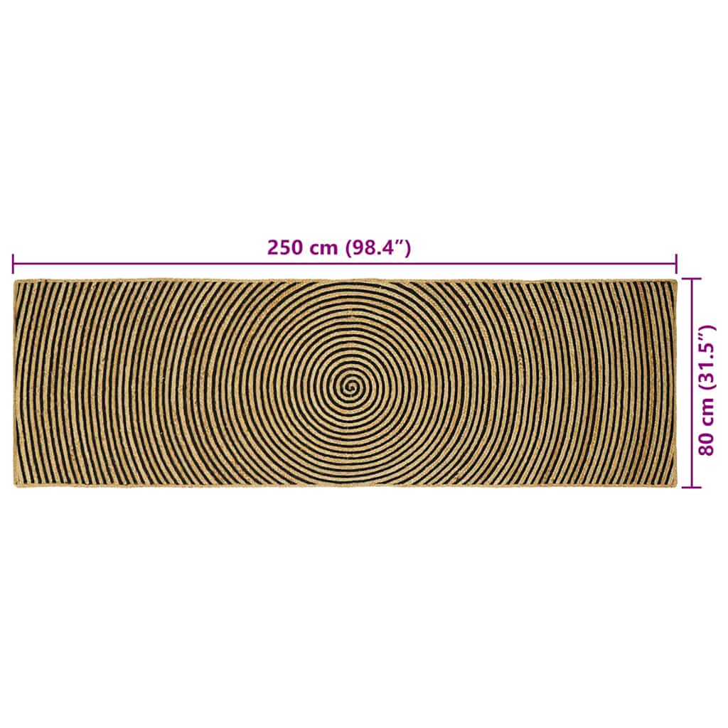 vidaXL Χαλί Φυσικό και Μαύρο 80 x 250 cm Γιούτα