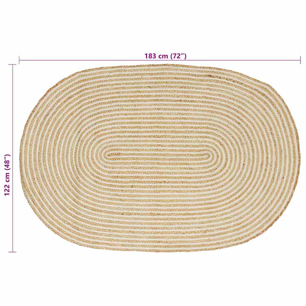 vidaXL Χαλί Φυσικό και Λευκό 122 x 183 cm Γιούτα