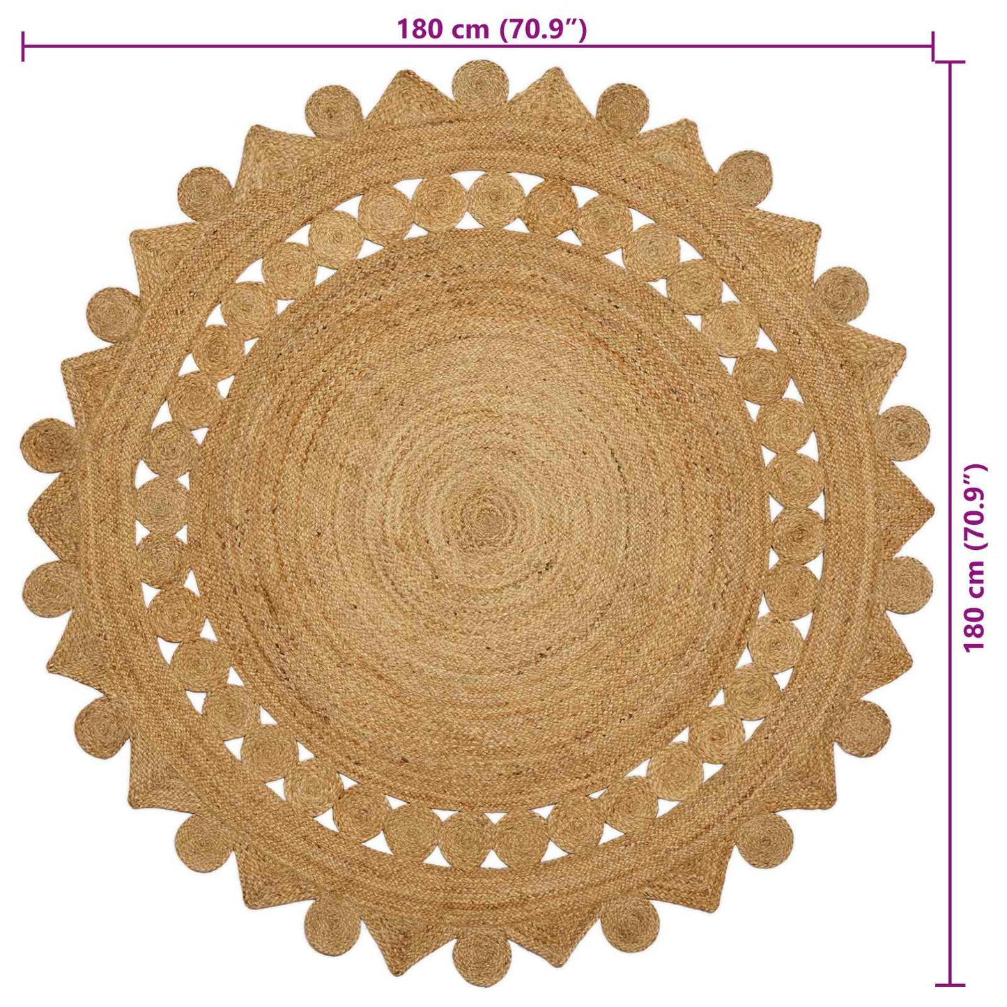vidaXL Χαλί Καφέ Ø 180 εκ. Γιούτα