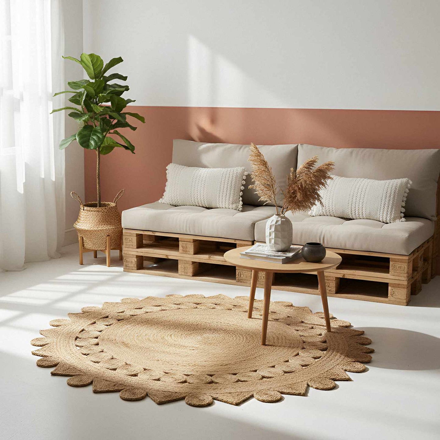 vidaXL Χαλί Καφέ Ø 210 cm Γιούτα