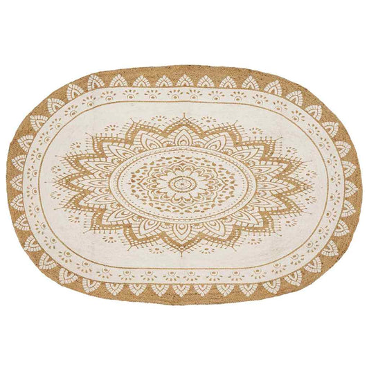 vidaXL Χαλιά χώρου Floral Φυσικό με Λευκή Εκτύπωση 205 x 305 εκ Γιούτα