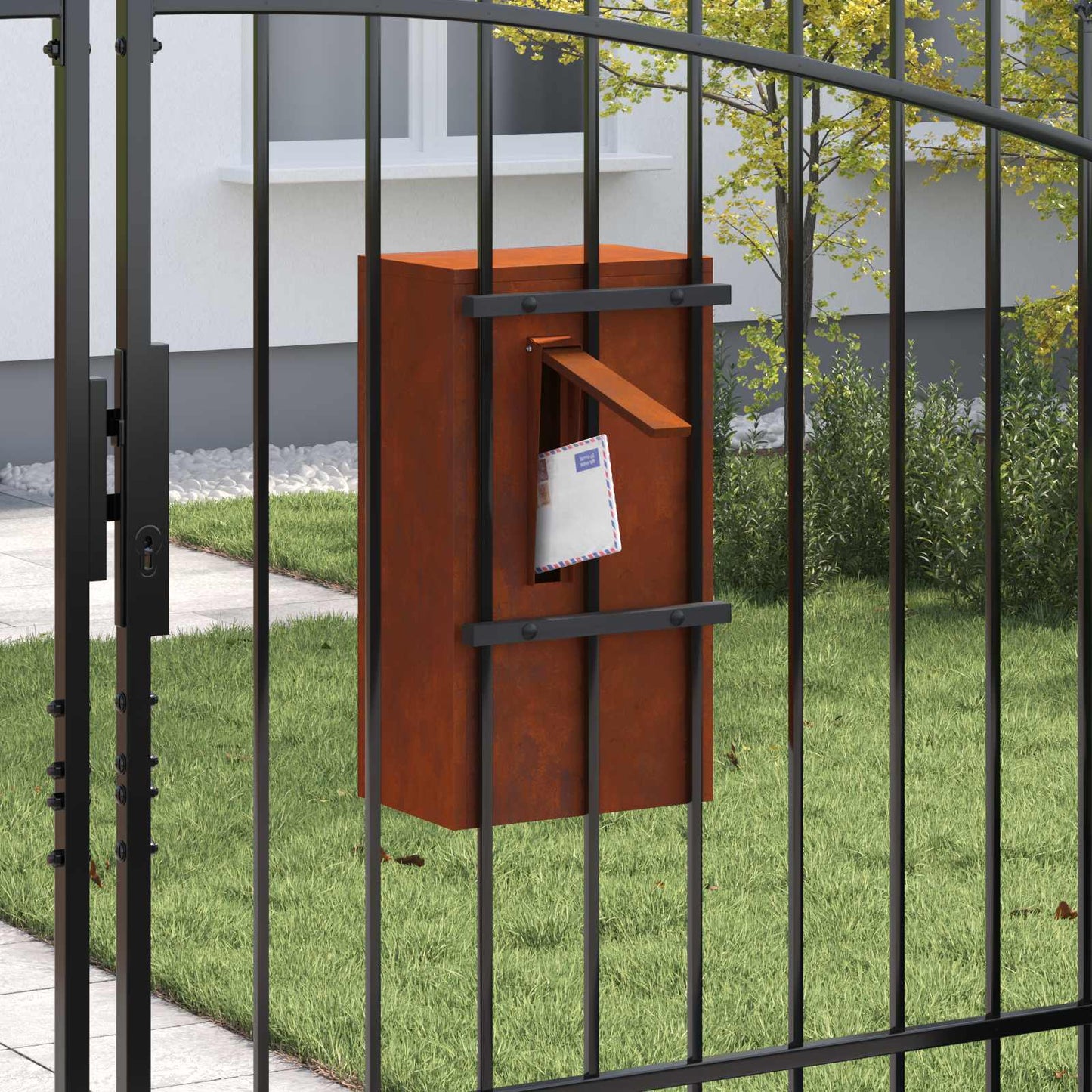 vidaXL γραμματοκιβώτιο με αποθήκευση Σκ rusty 30 x 20 x 55 εκ.