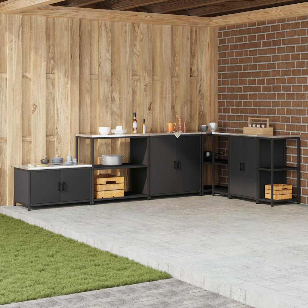 vidaXL Ράφι Αποθήκευσης Κουζίνας με ράφι με αποθήκευση Μαύρο Ατσάλι