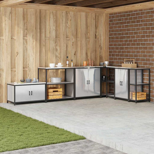 vidaXL Ράφι Αποθήκευσης Κουζίνας με ράφι Ασημί Ανοξείδωτο ατσάλι