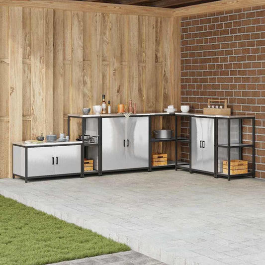 vidaXL Ράφι Αποθήκευσης Κουζίνας με ράφι Ασημί Ανοξείδωτο ατσάλι