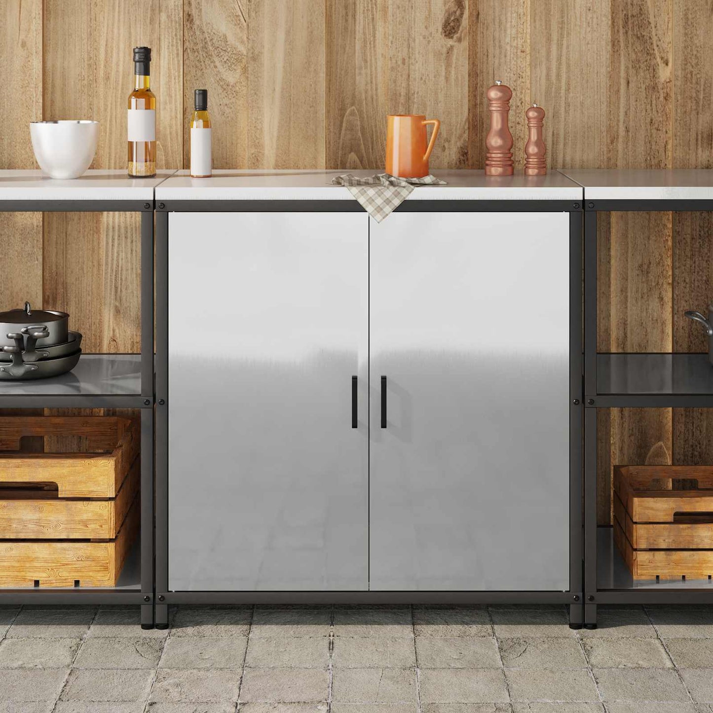 vidaXL Αποθηκευτικός Χώρος Κουζίνας Ασημί 90 x 50 x 92 εκ Ατσάλι