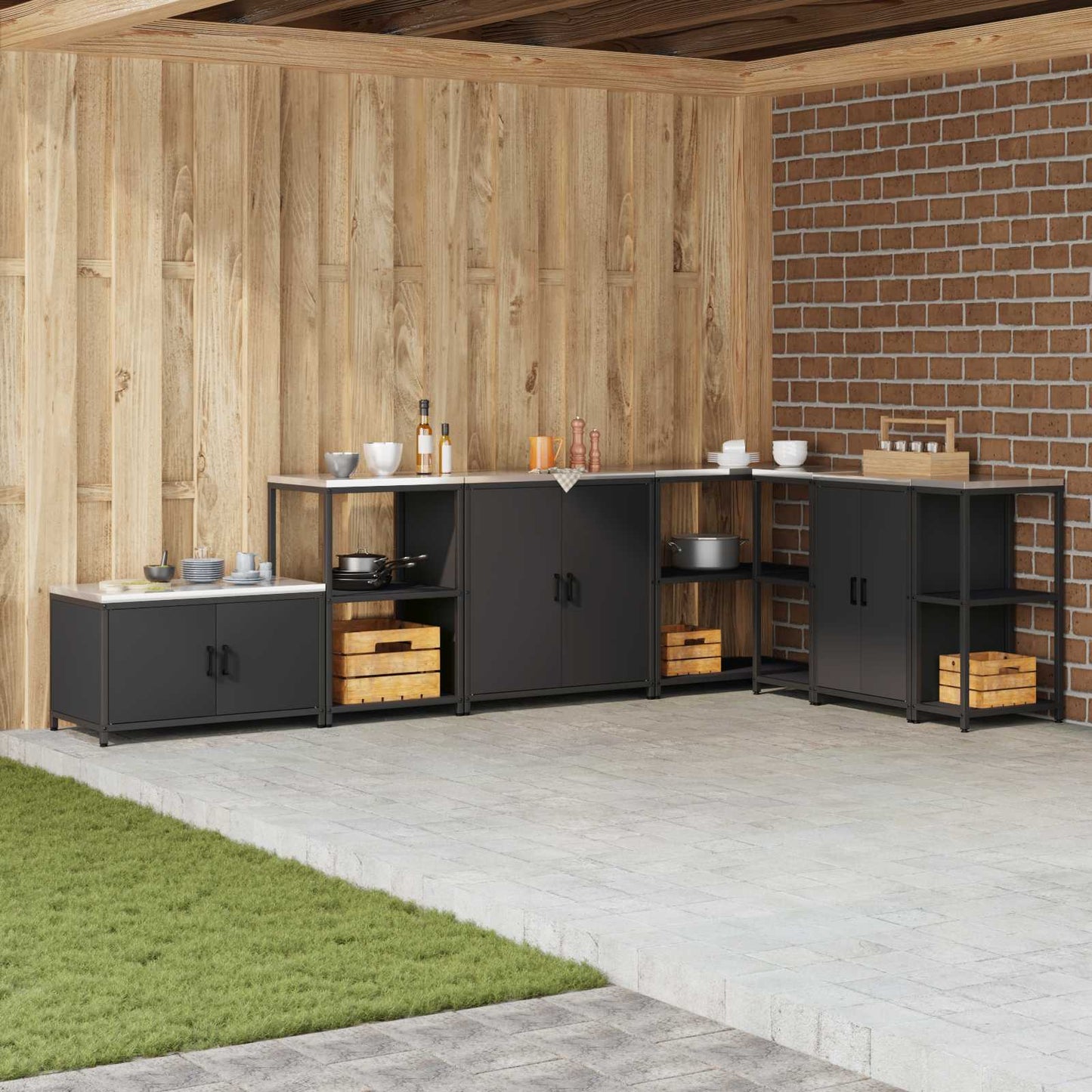 vidaXL Αποθηκευτικός Χώρος Κουζίνας Μαύρο 60 x 50 x 92 εκ Ατσάλι