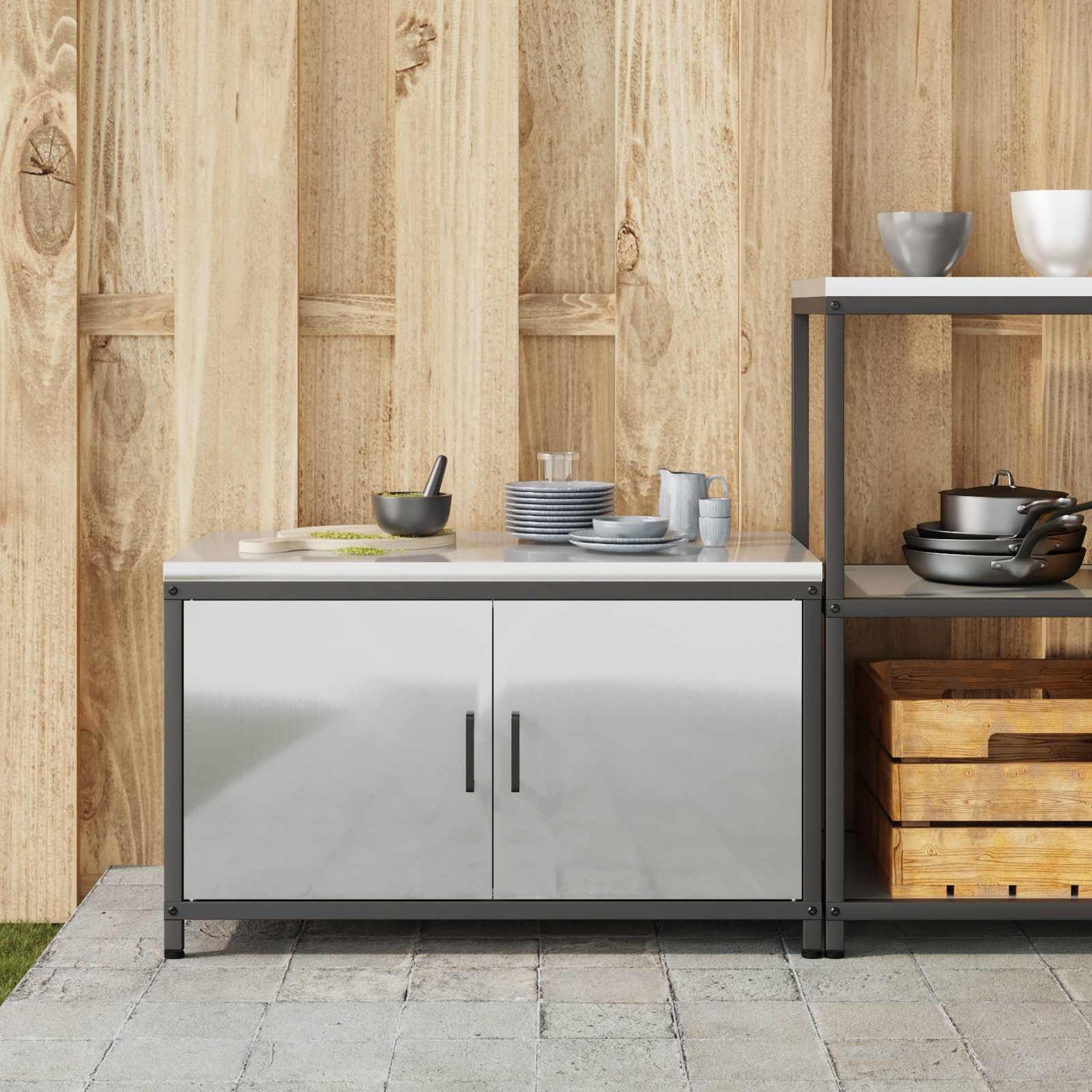 vidaXL Αποθηκευτικός Χώρος Κουζίνας HATTEM Ασημί 90 x 50 x 53 εκ