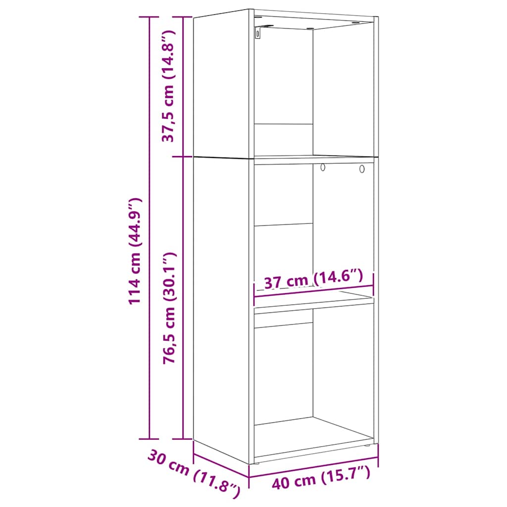 vidaXL Βιβλιοθήκη Μαύρη δρυς 40 x 30 x 114 εκ. Επεξεργασμένο ξύλο