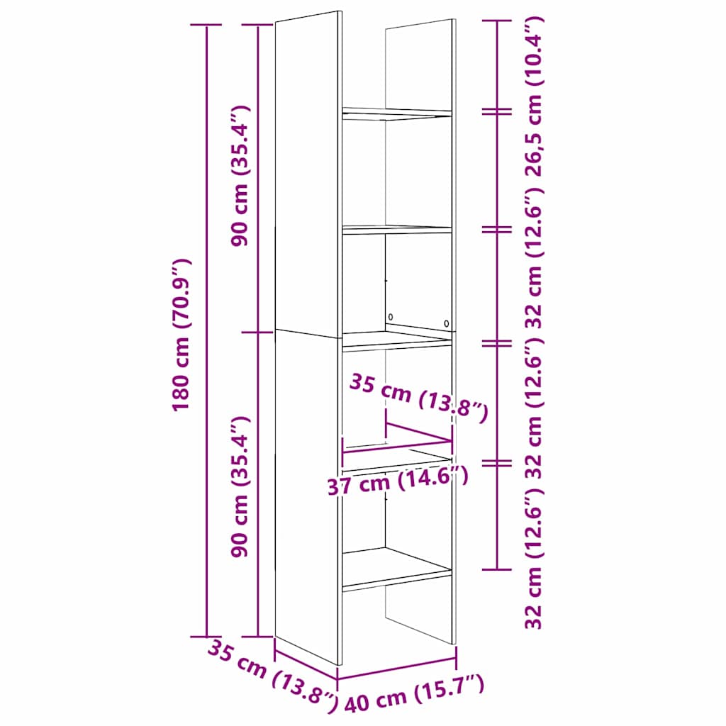vidaXL Βιβλιοθήκη Παλαιό ξύλο 40 x 35 x 180 εκ. Επεξεργασμένο ξύλο