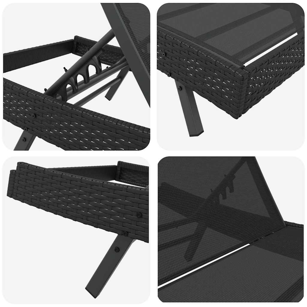 vidaXL Ήλιος Λάουτζερ 3 pcs Μαύρο 40 x 40 x 40.5 εκ συνθετικό ρατάν