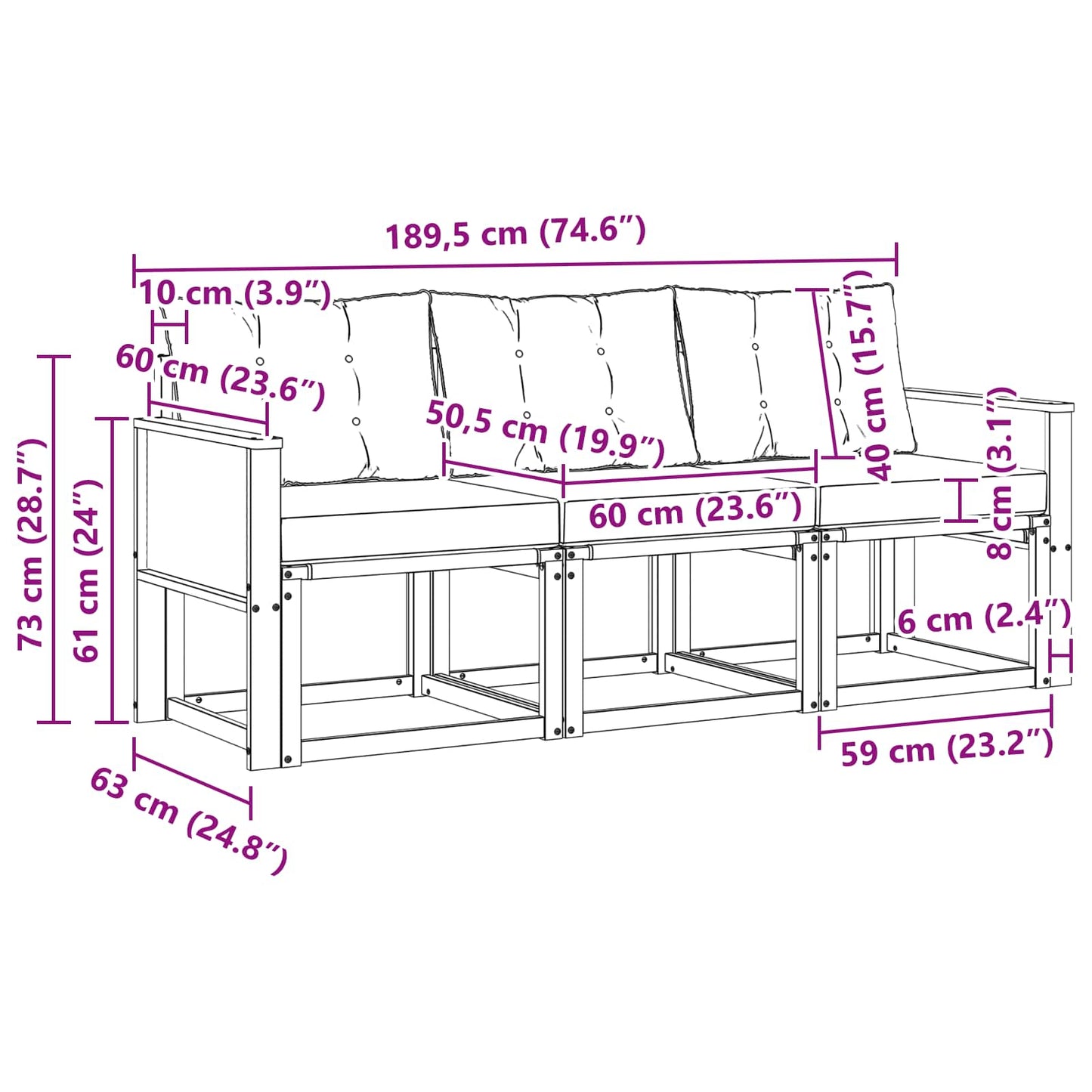 vidaXL Σειρά Καναπέ Εξωτερικού με μαξιλάρι 3 pcs Φυσικό και Μπεζ