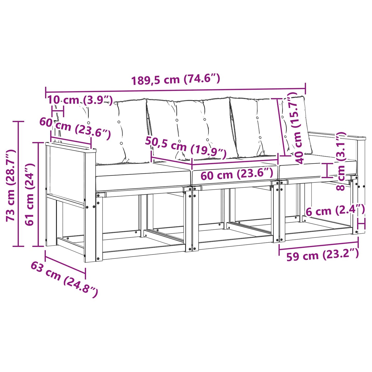 vidaXL Σειρά Καναπέ Εξωτερικού με μαξιλάρι 3 pcs Φυσικό και Κρέμα