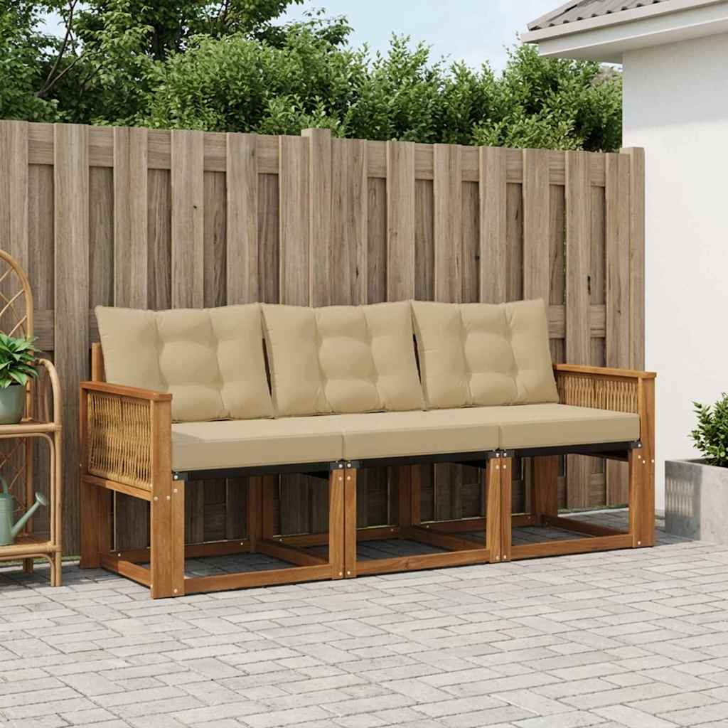 vidaXL Σειρά Καναπέ Εξωτερικού με μαξιλάρι 3 pcs Φυσικό και Μπεζ