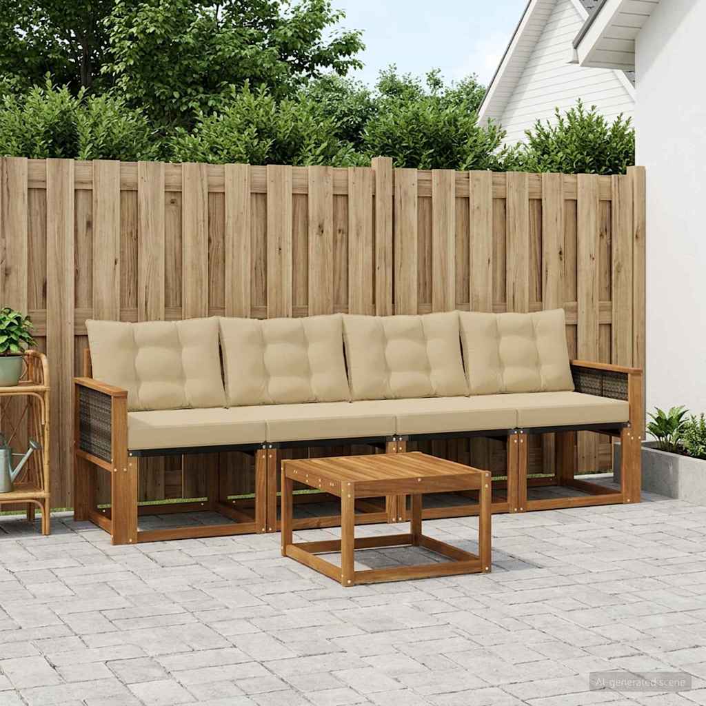 vidaXL Σειρά Καναπέ Εξωτερικού με μαξιλάρι 5 pcs Φυσικό και Μπεζ