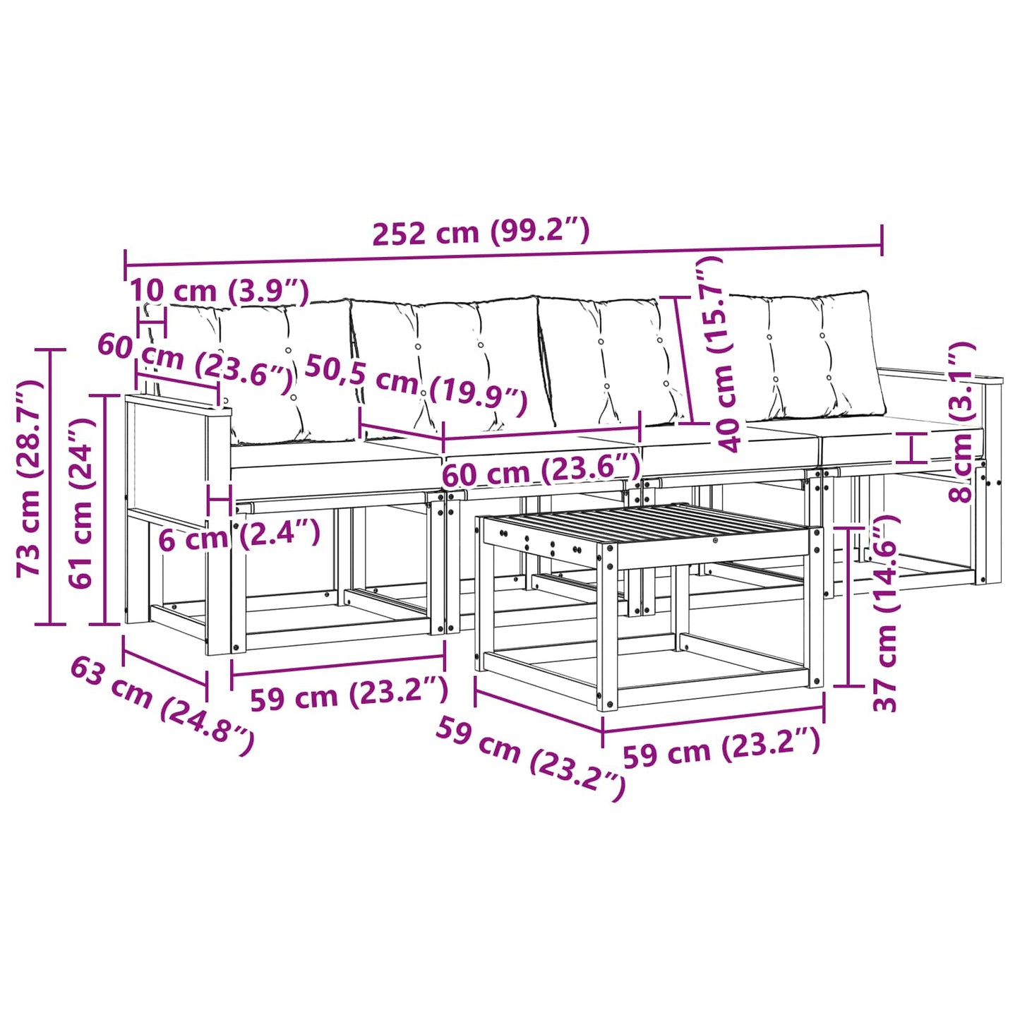 vidaXL Σειρά Καναπέ Εξωτερικού με μαξιλάρι 5 pcs Φυσικό και Μπεζ