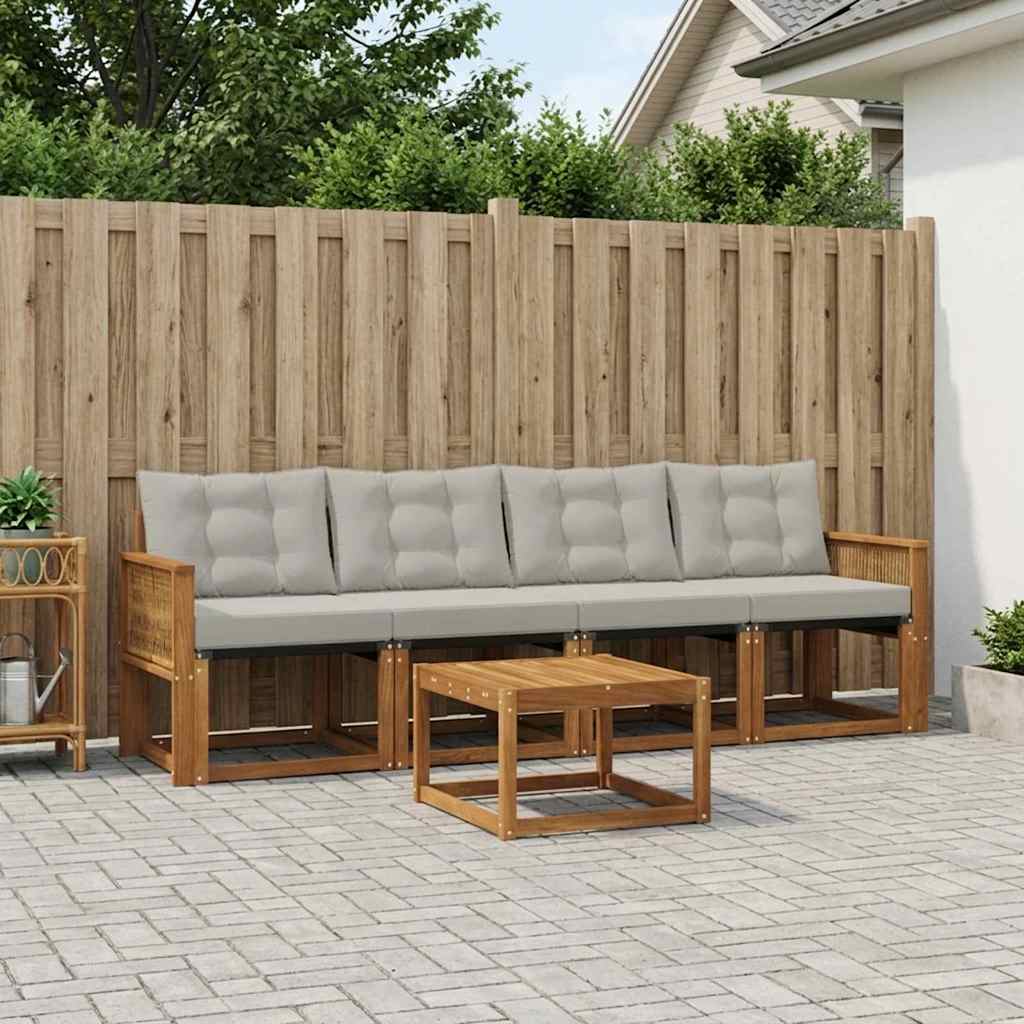 vidaXL Σειρά Καναπέ Εξωτερικού 5 pcs Φυσικό και Ανοιχτό Γκρι