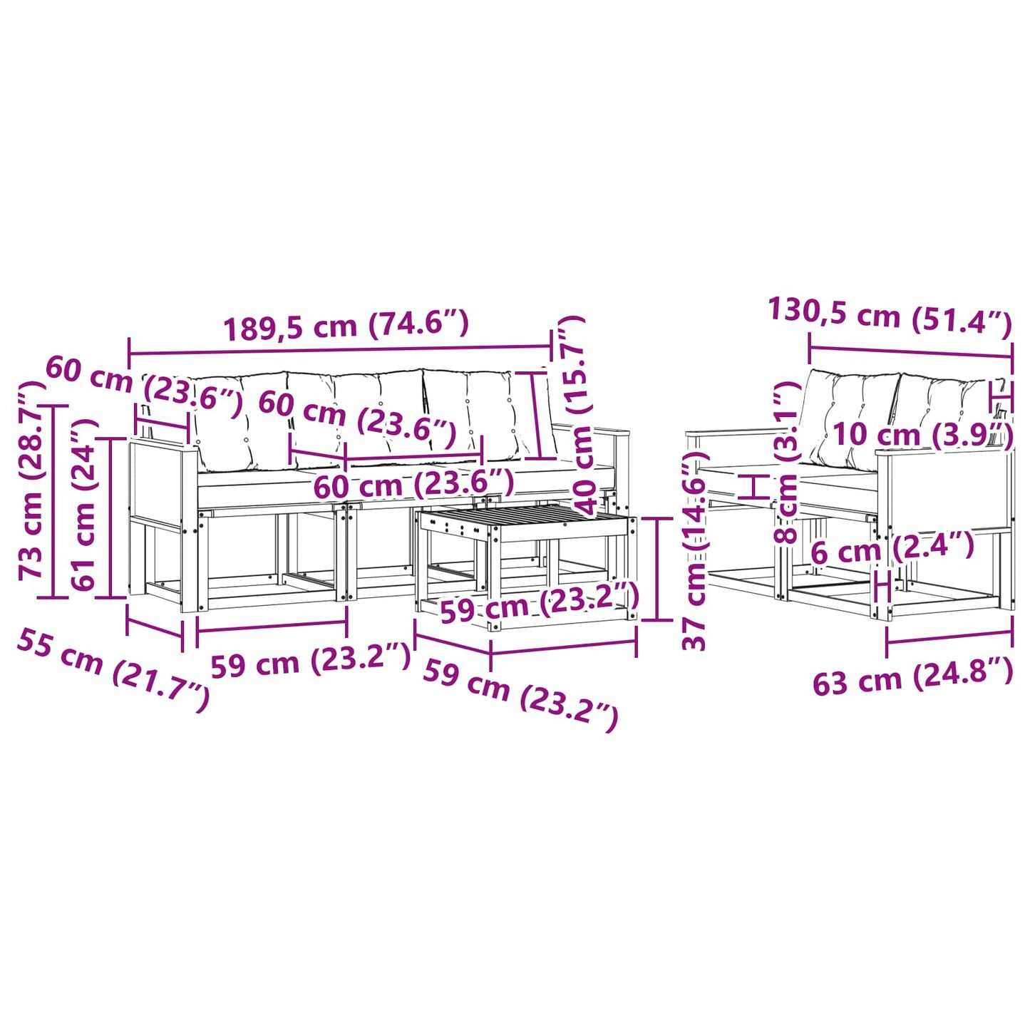 vidaXL Σειρά Καναπέ Εξωτερικού με μαξιλάρι 6 pcs Φυσικό και Κρέμα