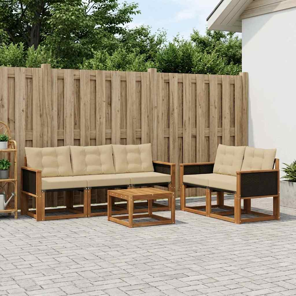 vidaXL Σειρά Καναπέ Εξωτερικού με μαξιλάρι 6 pcs Φυσικό και Μπεζ