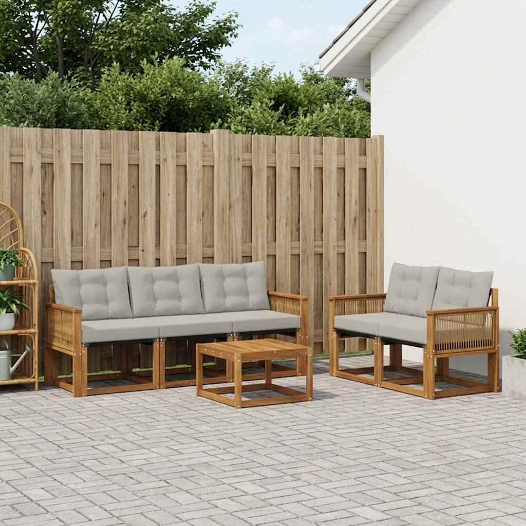 vidaXL Σειρά Καναπέ Εξωτερικού 6 pcs Φυσικό και Ανοιχτό Γκρι