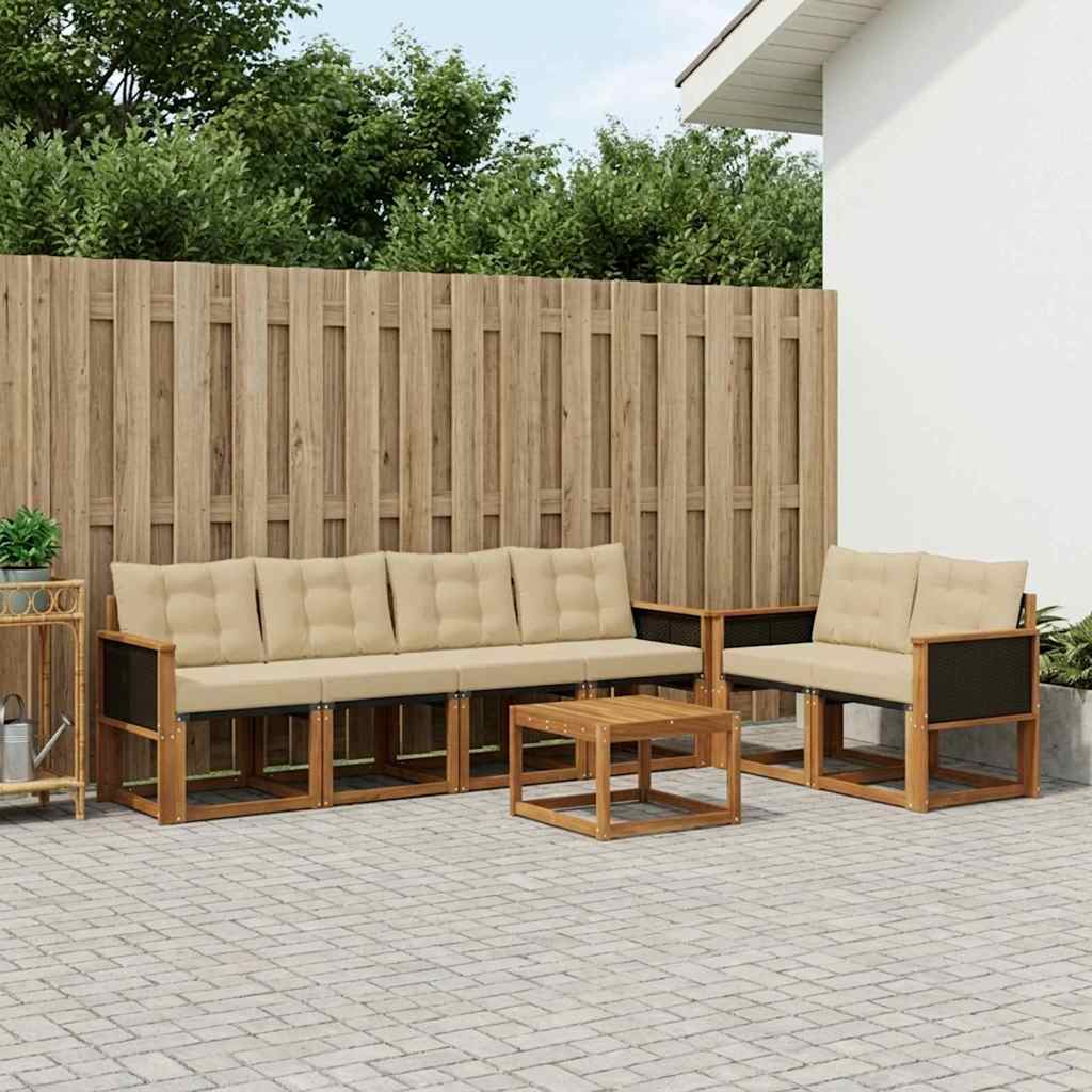 vidaXL Σειρά Καναπέ Εξωτερικού με μαξιλάρι 7 pcs Φυσικό και Μπεζ