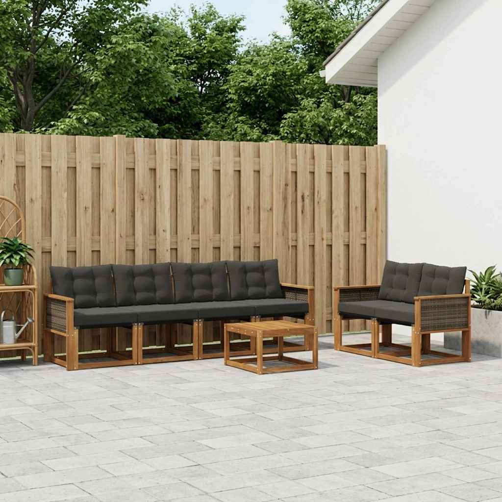 vidaXL Σειρά Καναπέ Εξωτερικού με μαξιλάρι 7 pcs Φυσικό και Μαύρο