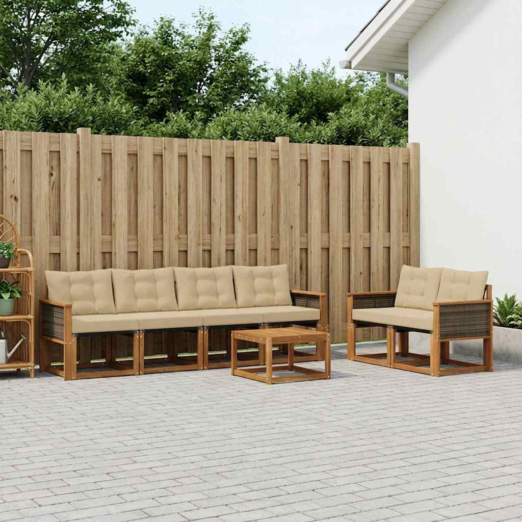 vidaXL Σειρά Καναπέ Εξωτερικού με μαξιλάρι 7 pcs Φυσικό και Μπεζ