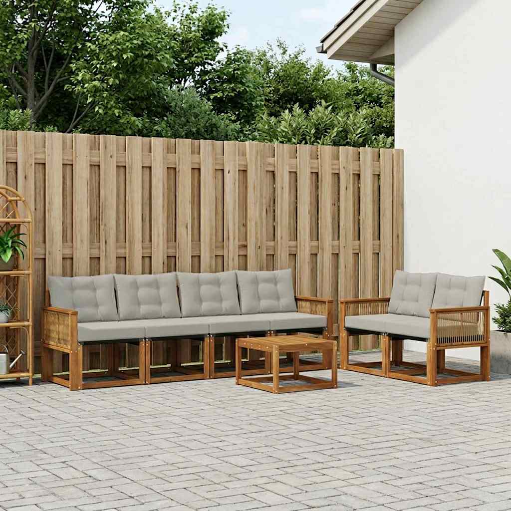vidaXL Σειρά Καναπέ Εξωτερικού 7 pcs Φυσικό και Ανοιχτό Γκρι