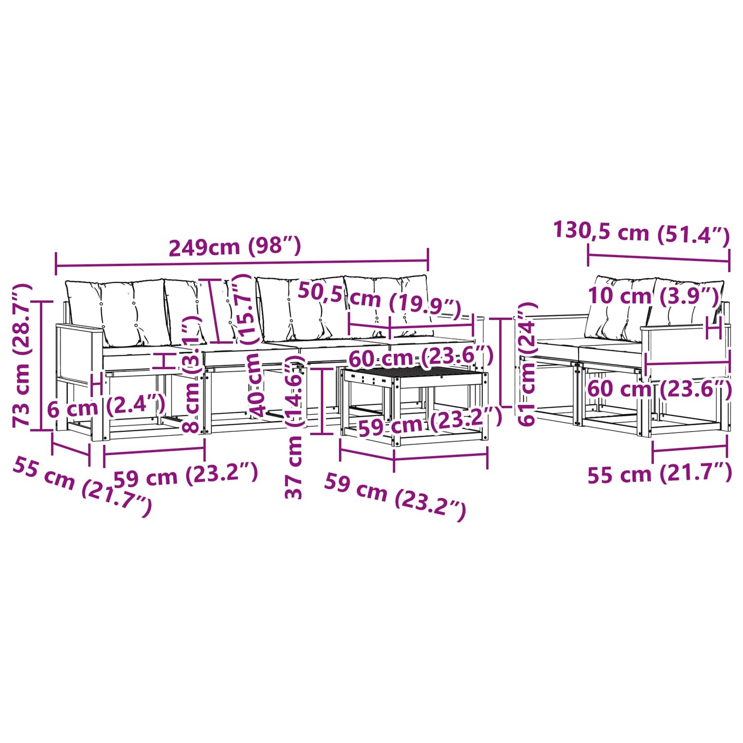 vidaXL Σειρά Καναπέ Εξωτερικού 7 pcs Φυσικό και Ανοιχτό Γκρι