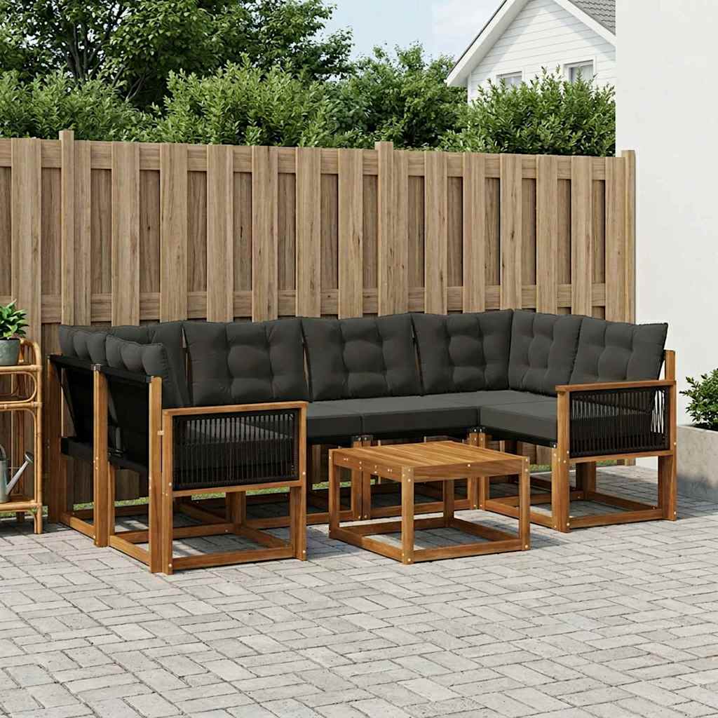 vidaXL Σειρά Καναπέ Εξωτερικού με μαξιλάρι 7 pcs Φυσικό και Μαύρο
