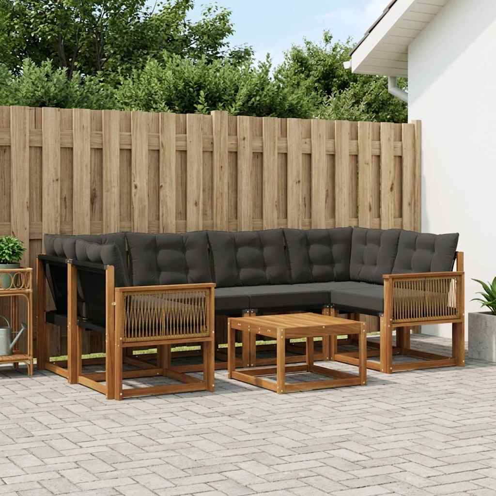 vidaXL Σειρά Καναπέ Εξωτερικού με μαξιλάρι 7 pcs Φυσικό και Μαύρο