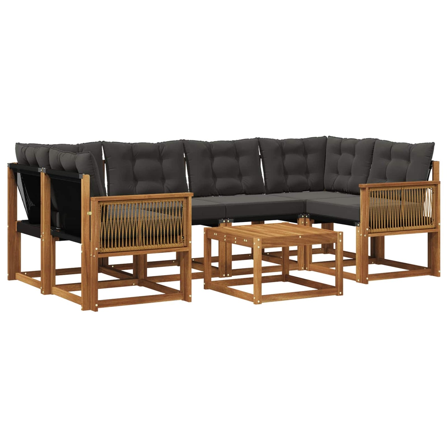 vidaXL Σειρά Καναπέ Εξωτερικού με μαξιλάρι 7 pcs Φυσικό και Μαύρο