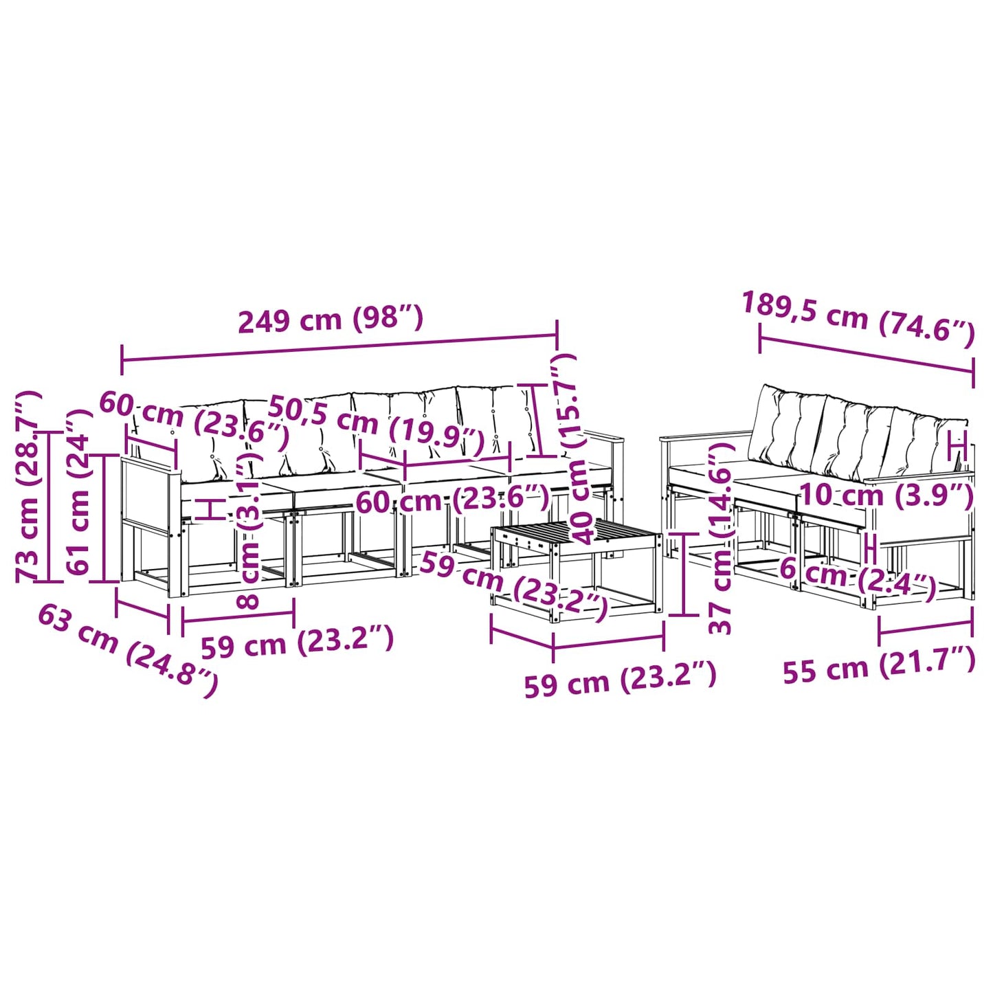 vidaXL Σειρά Καναπέ Εξωτερικού με μαξιλάρι 8 pcs Φυσικό και Κρέμα