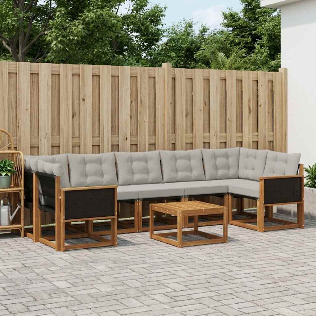 vidaXL Σειρά Καναπέ Εξωτερικού 8 pcs Φυσικό και Ανοιχτό Γκρι