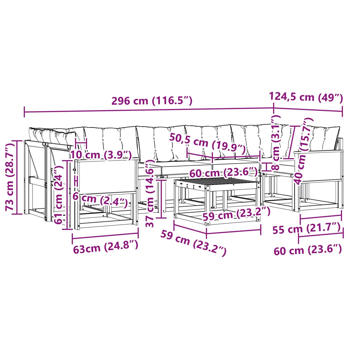 vidaXL Σειρά Καναπέ Εξωτερικού 8 pcs Φυσικό και Ανοιχτό Γκρι