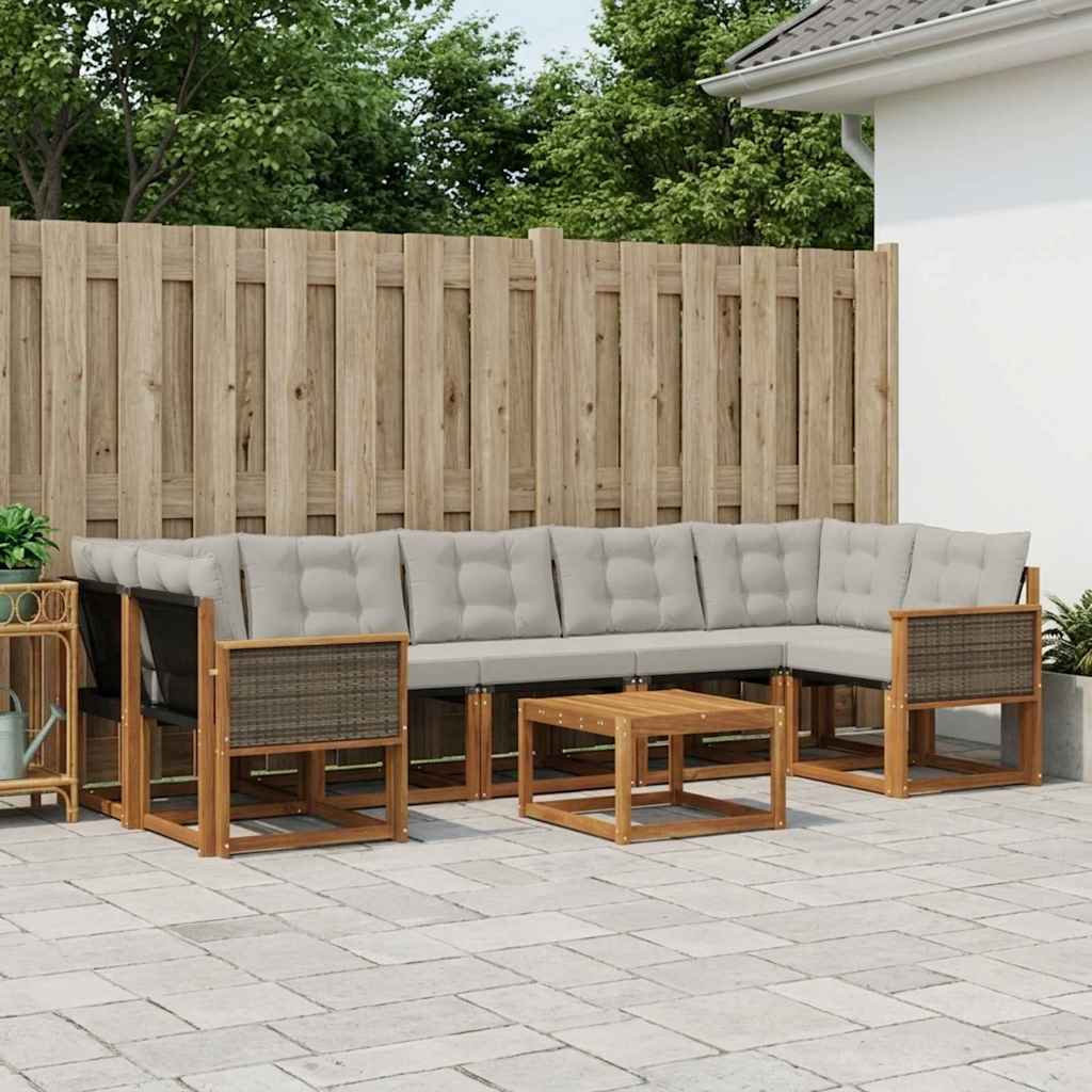 vidaXL Σειρά Καναπέ Εξωτερικού 8 pcs Φυσικό και Ανοιχτό Γκρι