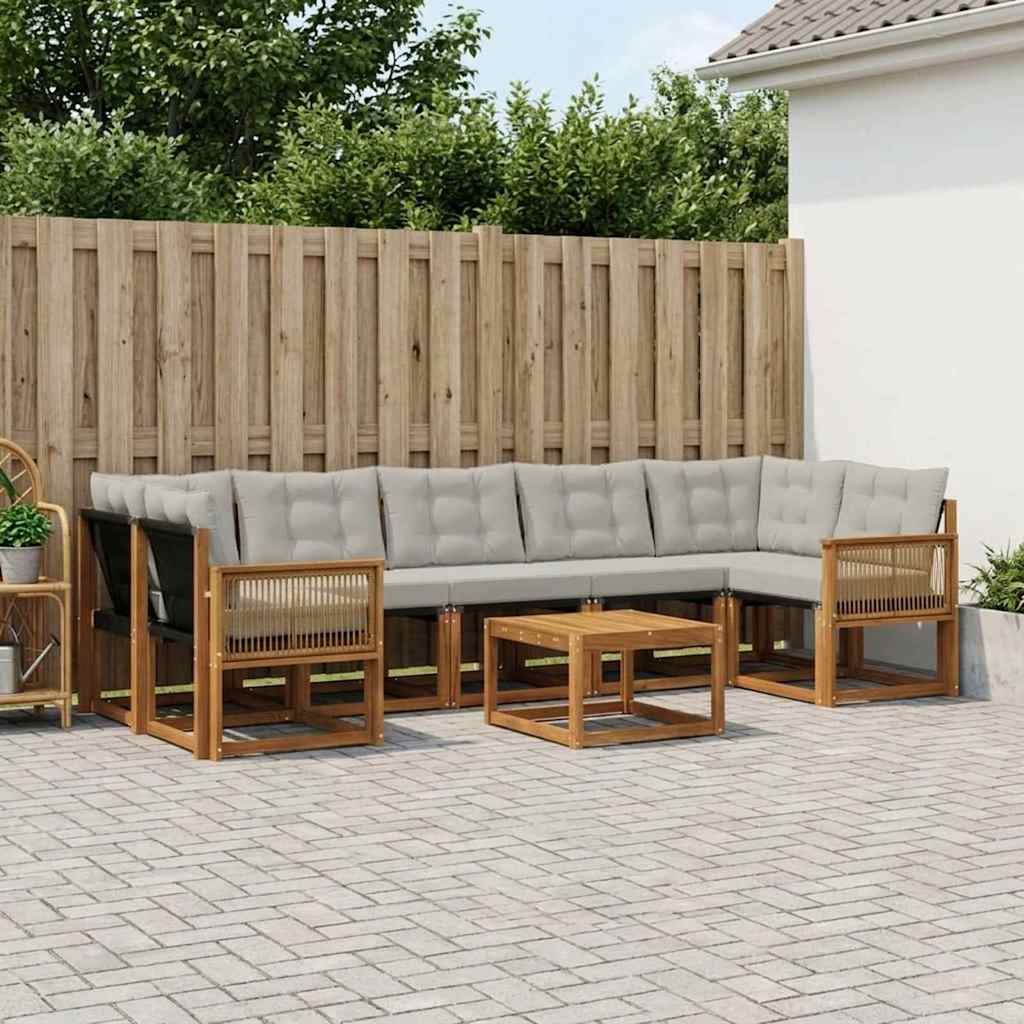 vidaXL Σειρά Καναπέ Εξωτερικού 8 pcs Φυσικό και Ανοιχτό Γκρι