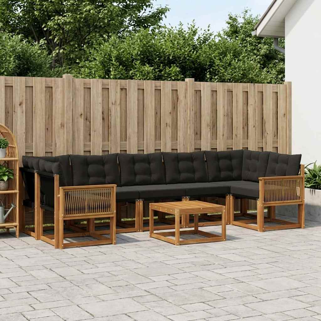 vidaXL Σειρά Καναπέ Εξωτερικού με μαξιλάρι 8 pcs Φυσικό και Μαύρο