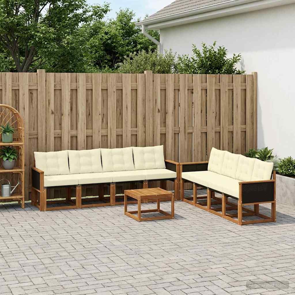 vidaXL Σειρά Καναπέ Εξωτερικού με μαξιλάρι 9 pcs Φυσικό και Κρέμα