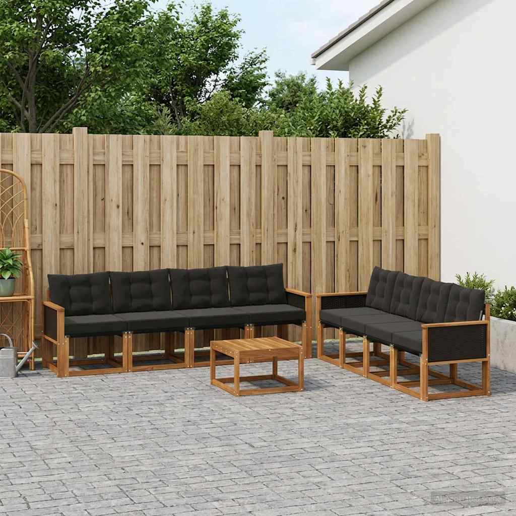 vidaXL Σειρά Καναπέ Εξωτερικού με μαξιλάρι 9 pcs Φυσικό και Μαύρο