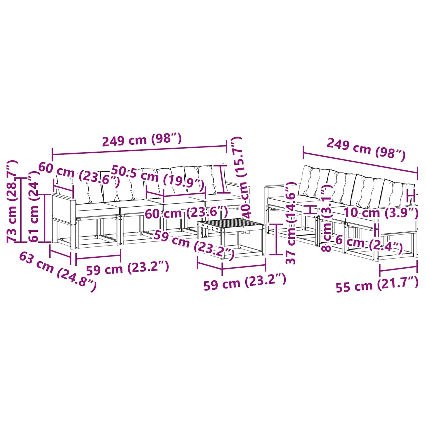 vidaXL Σειρά Καναπέ Εξωτερικού με μαξιλάρι 9 pcs Φυσικό και Κρέμα