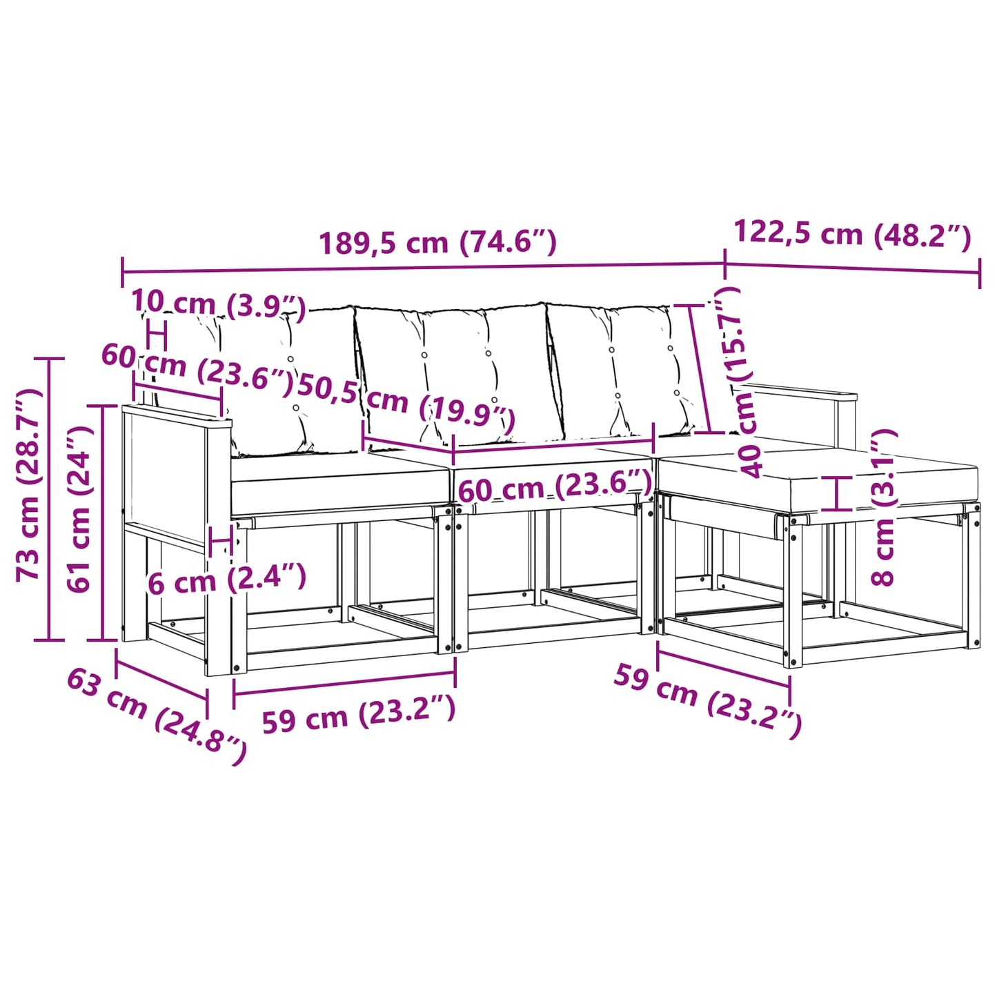 vidaXL Σειρά Καναπέ Εξωτερικού 4 pcs Φυσικό και Ανοιχτό Γκρι