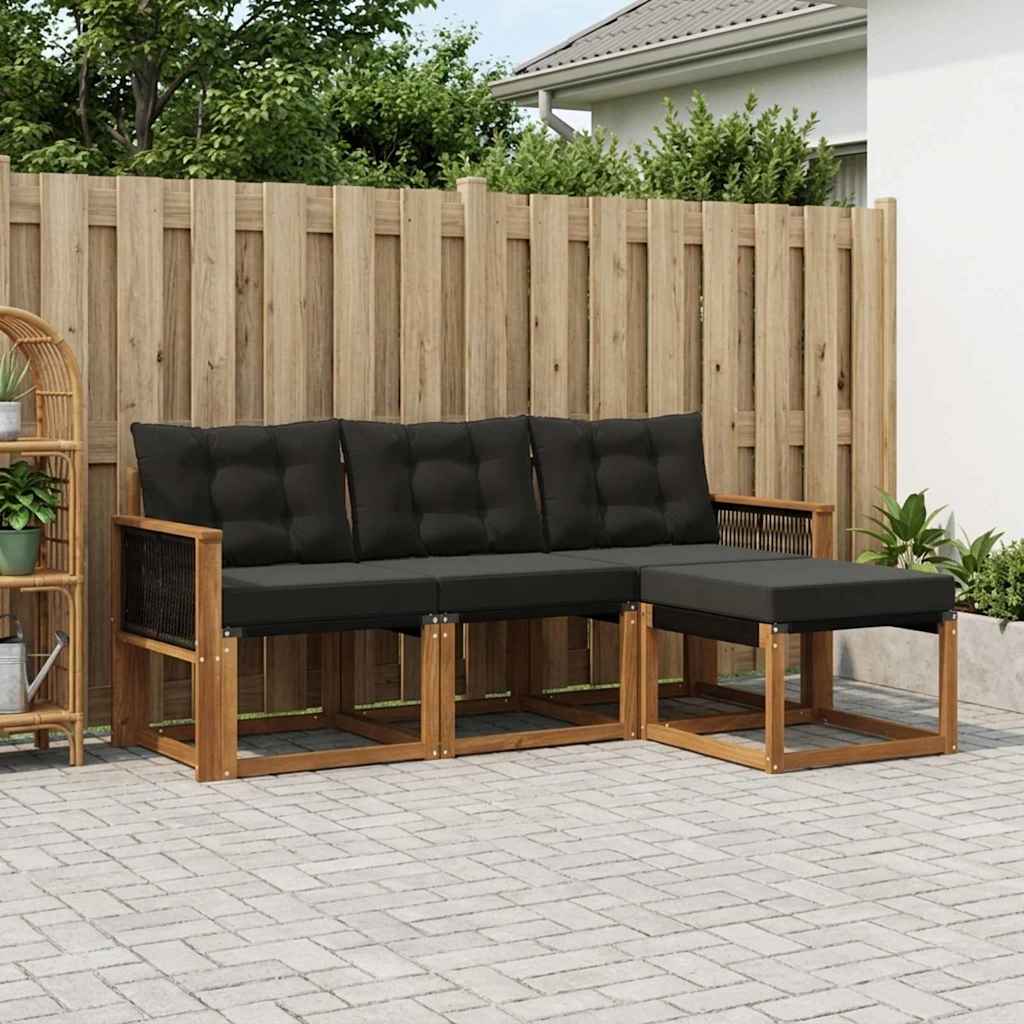 vidaXL Σειρά Καναπέ Εξωτερικού με μαξιλάρι 4 pcs Φυσικό και Μαύρο