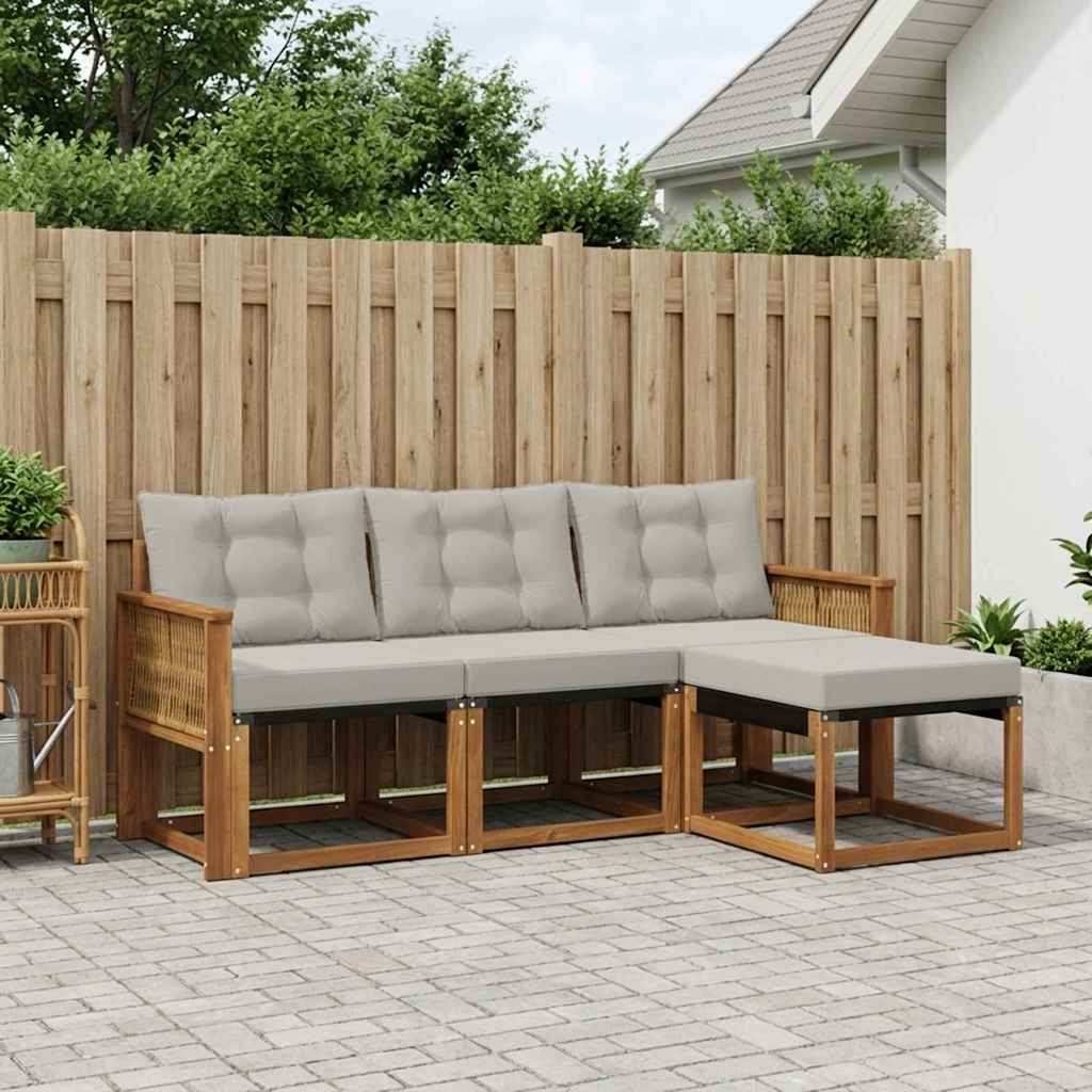 vidaXL Σειρά Καναπέ Εξωτερικού 4 pcs Φυσικό και Ανοιχτό Γκρι