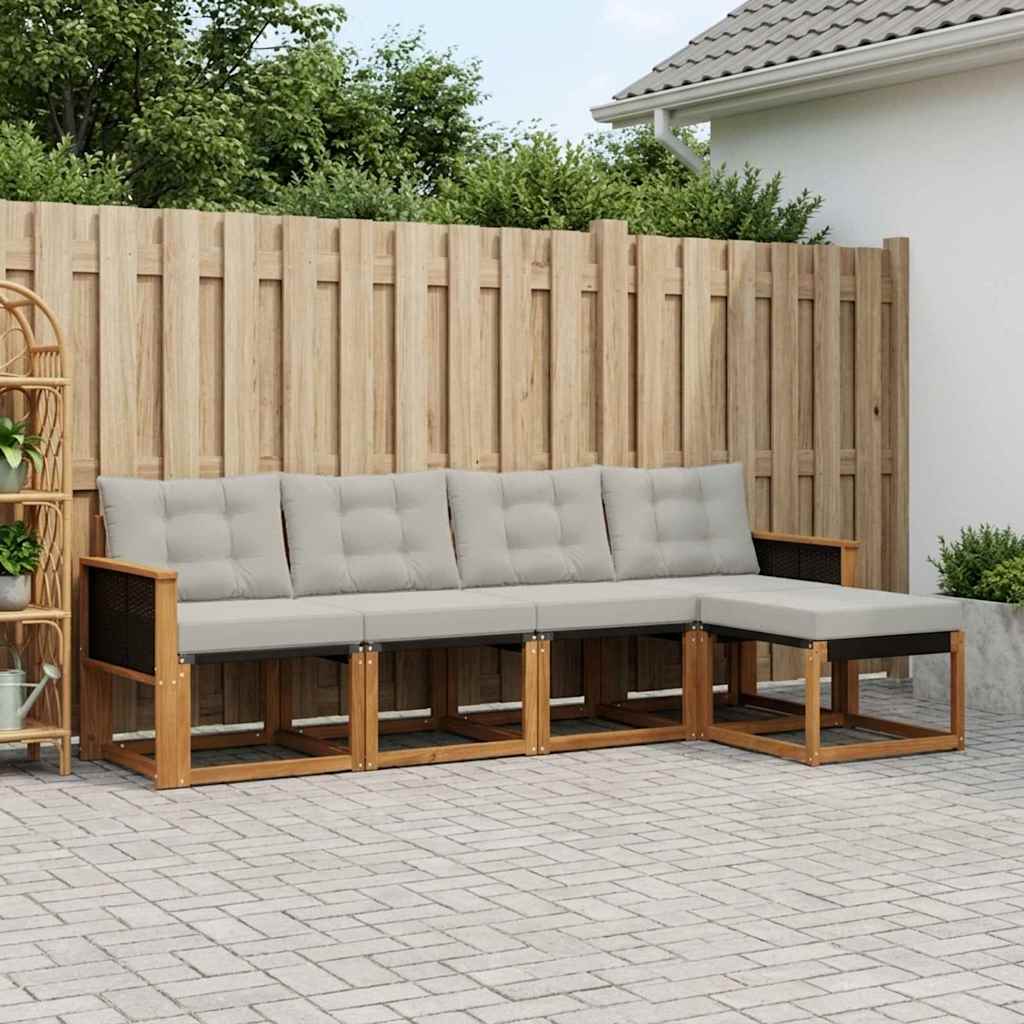 vidaXL Σειρά Καναπέ Εξωτερικού 5 pcs Φυσικό και Ανοιχτό Γκρι
