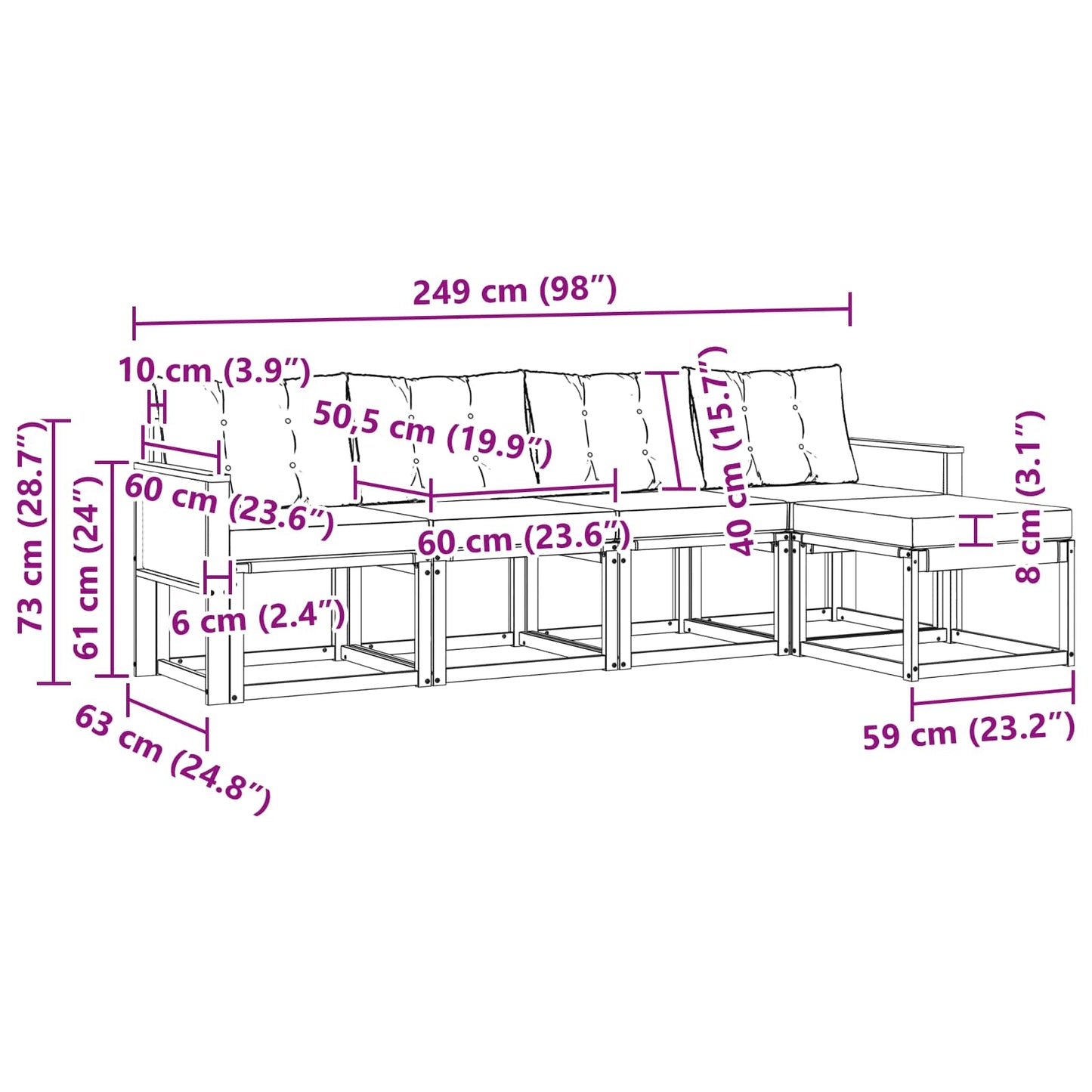 vidaXL Σειρά Καναπέ Εξωτερικού 5 pcs Φυσικό και Ανοιχτό Γκρι