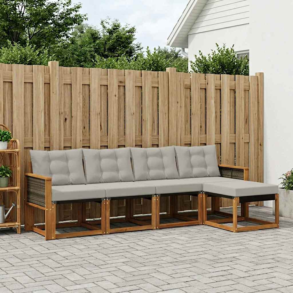 vidaXL Σειρά Καναπέ Εξωτερικού 5 pcs Φυσικό και Ανοιχτό Γκρι