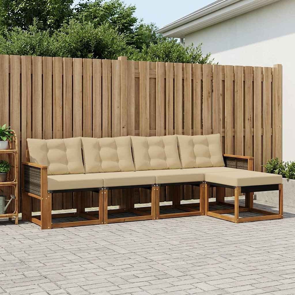 vidaXL Σειρά Καναπέ Εξωτερικού με μαξιλάρι 5 pcs Φυσικό και Μπεζ